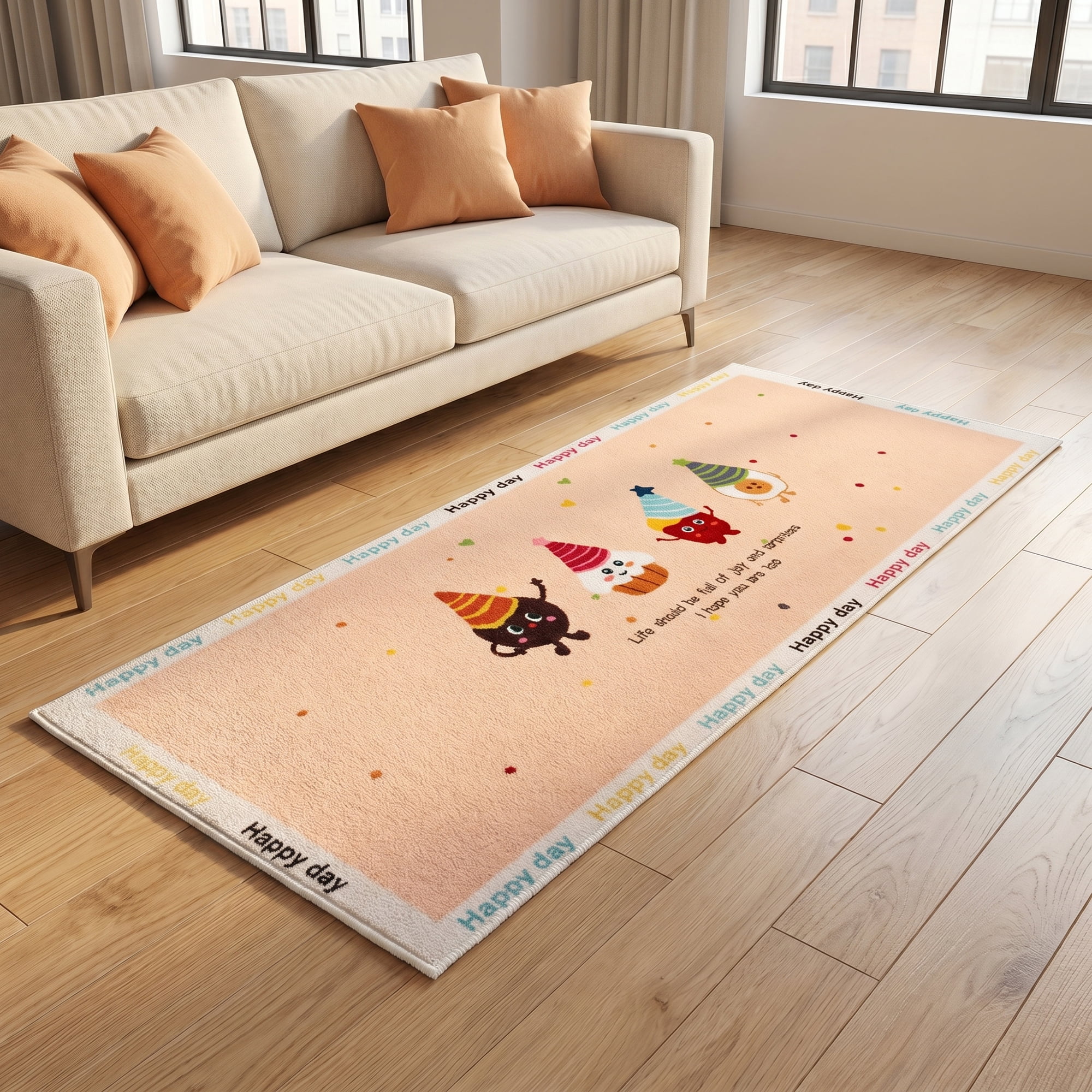 Unique Bargains Shaggy Area Rug Faux Fur Non-Slip Long Rug 47" x 16" Beige White Square