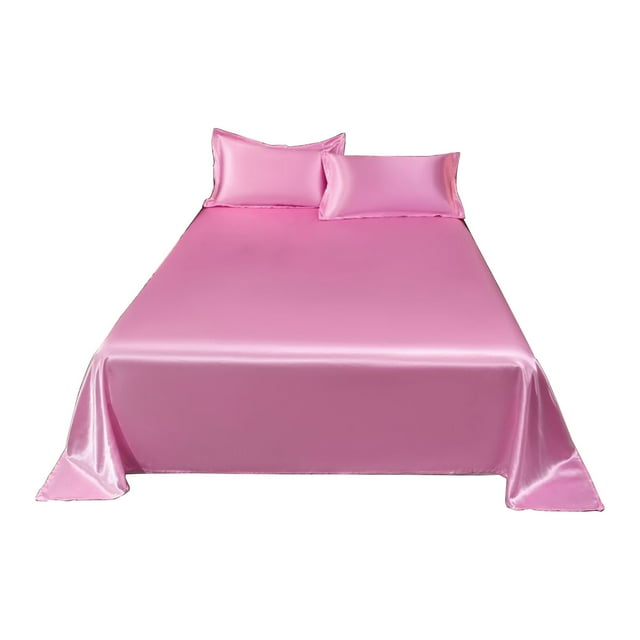 Ohufall All Season Cool Ice Silk Bedding Set Twin Sheets Set Three Piece Washable Luxurious Soft Sheet Pillowcase