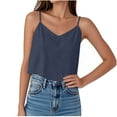thumbnail image 3 of Top de encaje color crema,Blusa informal sin mangas con cuello en V para mujer, tirantes ajustables, poliéster liso, uso diario, sopatenor, 3 of 9