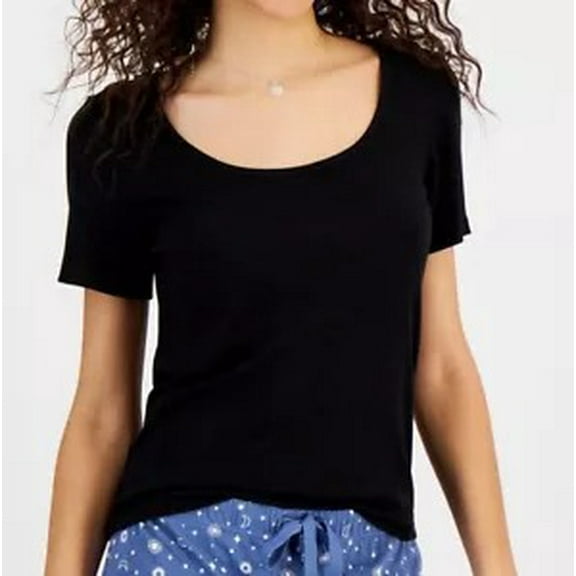 Jenni Women's Ribbed Pajama Short-Sleeve Shirt, Black Small