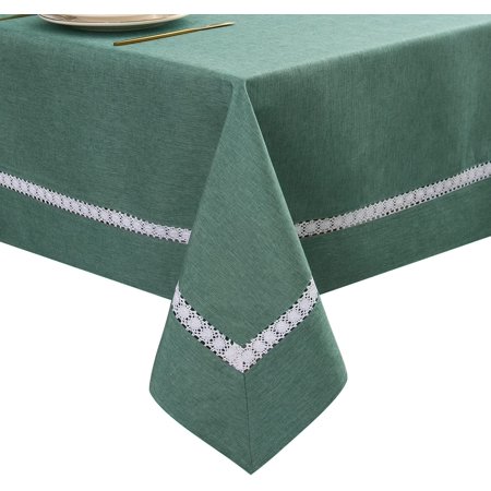 XIACOCO-Heavy Duty Fabric Tablecloth With White Lace-Waterproof/Wrinkle Free/Stain Resistant/Oil Proof-For Dining,Indoor&Outdoor,Wedding,Holiday,Green,Rectangle 60X84Inch
