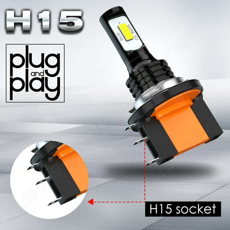 2x H15 CSP LED Headlight Bulbs High Beam Lamp 6000K White 