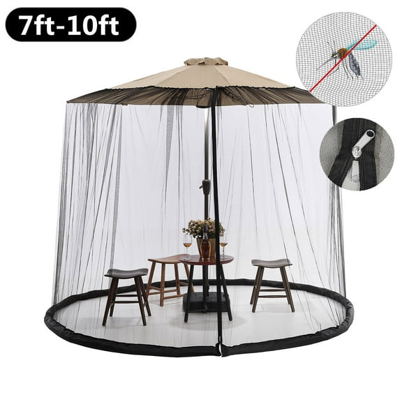 Topchances Adjustable Mosquito Net for 7-10ft Patio Umbrellas - Zipper Entry - Weighted Bottom for Tight Bug Proof Seal, Black
