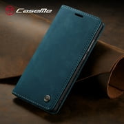 CaseMe Wallet Case Anti-Fall Retro Handmade Leather Magnetic Flip case Card Slot for Samsung S20 PLUS (Blue)