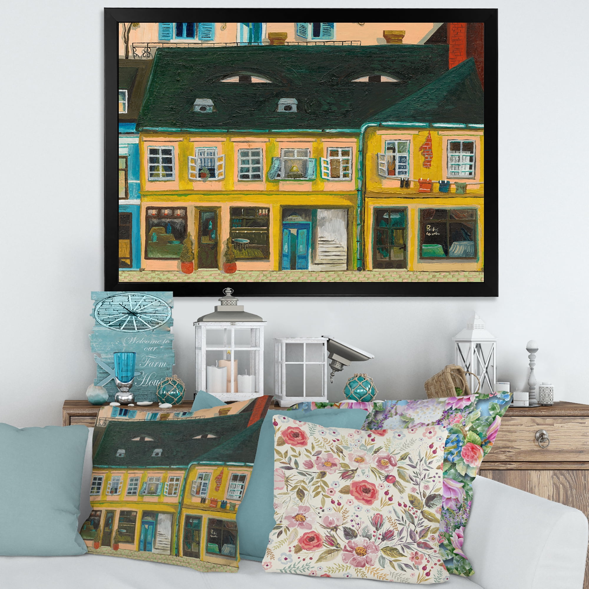 Designart 'Abstract Yellow Facade of Houses In Street In Paris' French Country Framed Art Print