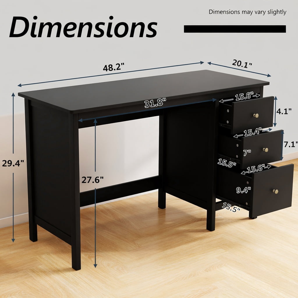 Yardi Yard 3-Drawer Home Office Study Computer Desk with Spacious Desktop-Black, Computer Desk, Gaming Computer Desks for Study,Working,Writing