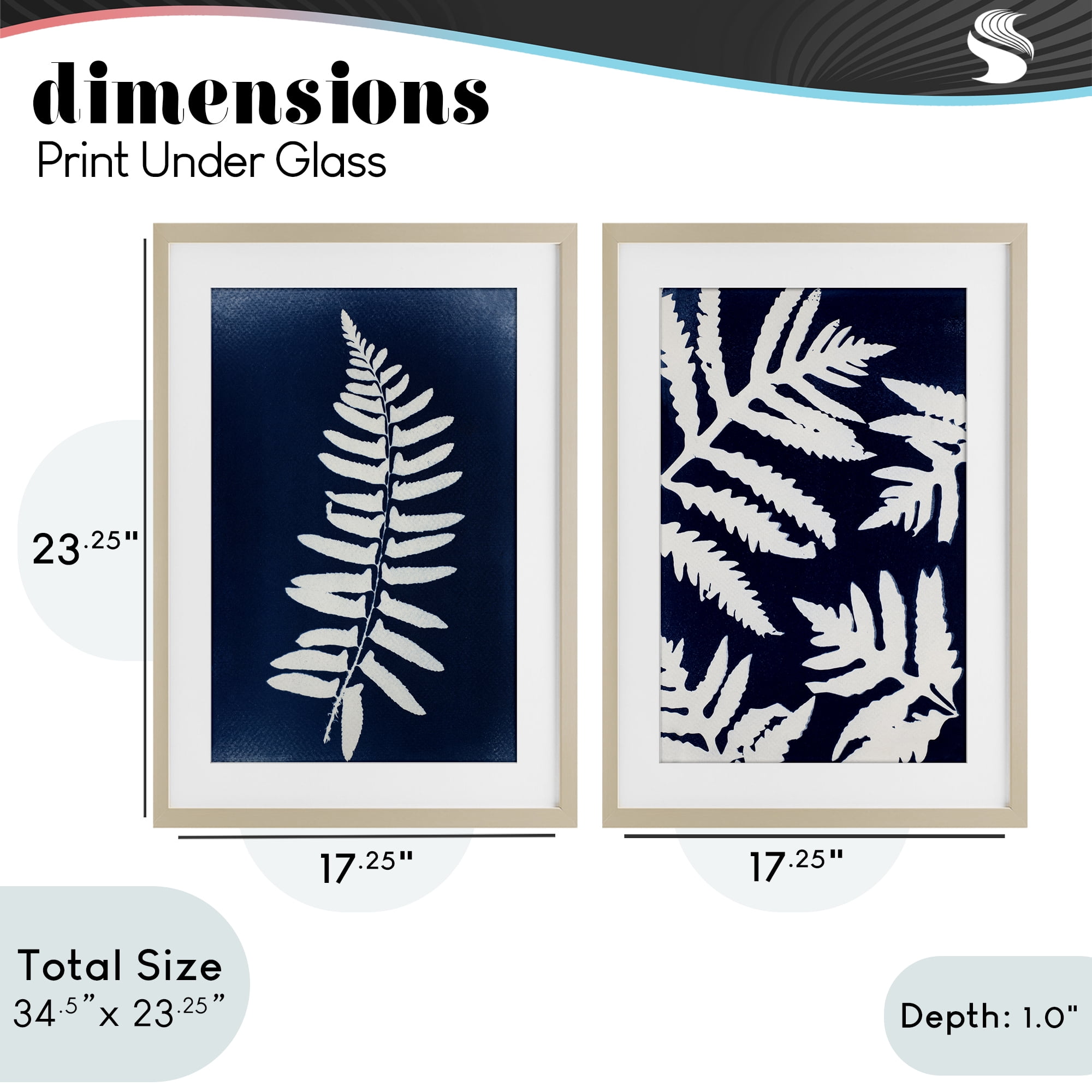 Stupell Industries Fern Leaves on Indigo 2 Piece Birch Framed Print Under Glass Set, design by Lynn Byrd