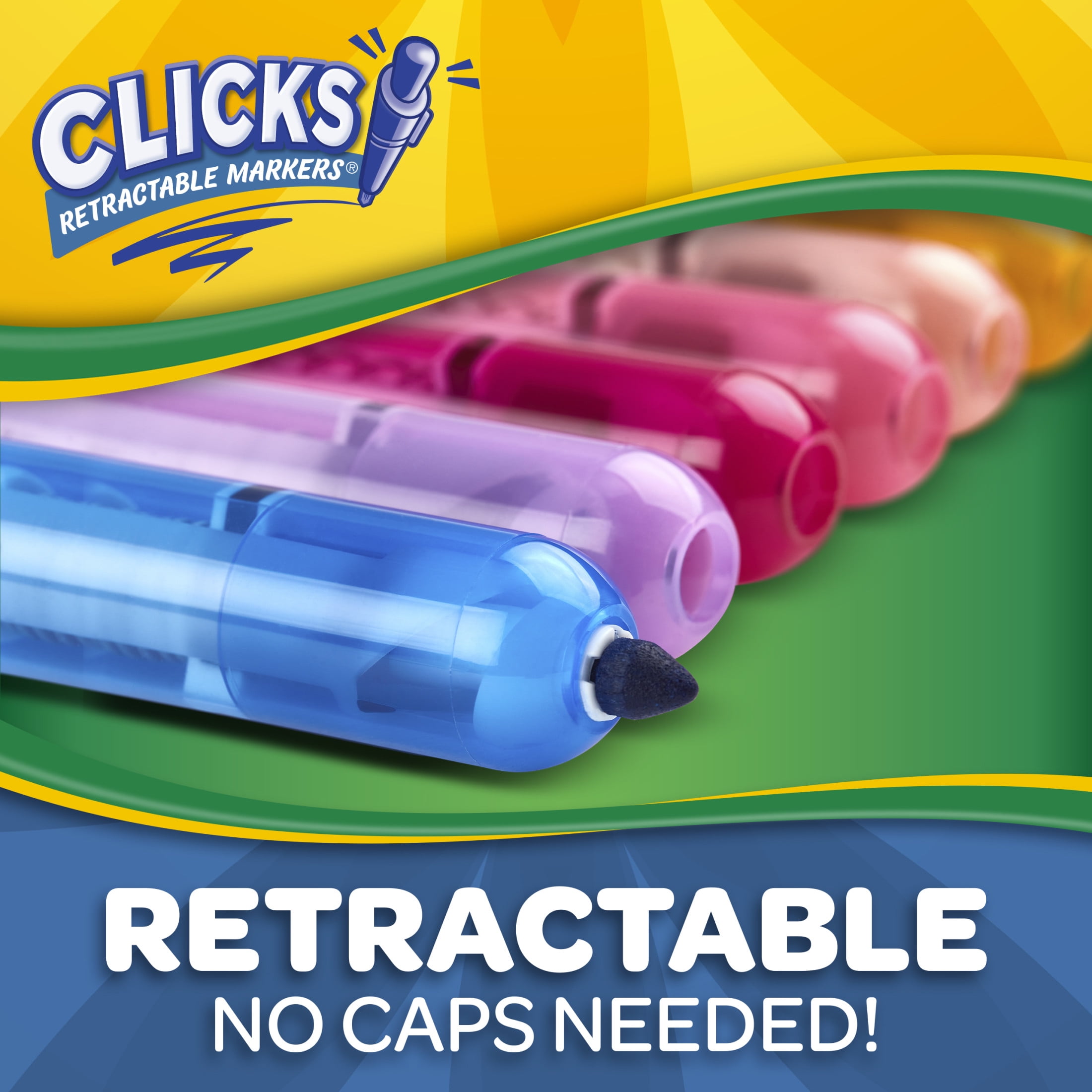 Crayola Clicks Retractable Markers, 10ct, Cone Tip Washable Markers, Cute School Supplies, Classroom Essentials, Gifts for Teachers and Kids, Ages 6+