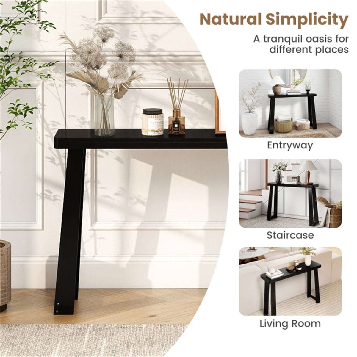 HiiKaa 43 in Farmhouse Console Table with Storage Shelf,Narrow Entryway Table for Living Room or Hallway,Black
