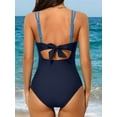 thumbnail image 3 of Sociala Maternity Swimsuit One Piece Tie Back Bathing Suit Scallop Trim V Neck Pregnancy Swimwear, 3 of 6