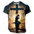 thumbnail image 3 of Mens Easter Golf Shirts Letter Print Short Sleeve Round Neck Floral Bottoming Mens Graphic T-Shirts,Beige,L, 3 of 5
