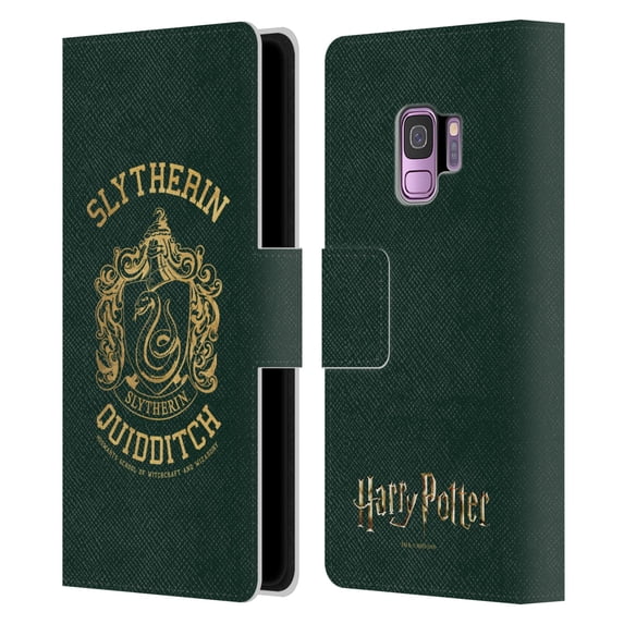 Head Case Designs Officially Licensed Harry Potter Deathly Hallows X Slytherin Quidditch Leather Book Wallet Case Cover Compatible with Samsung Galaxy S9