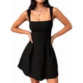 thumbnail image 3 of Women's Sleeveless Square Neck Adjustable Straps Tie Back A-Line Mini Party Club Dress, 3 of 10