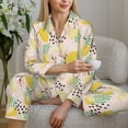 thumbnail image 5 of KLL Lemon Leaves Print Women's Long Sleeve Pajamas with Pants Sleepwear Loungewear 2 Set-Small, 5 of 7