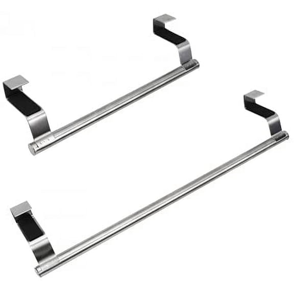 Laklulu 2 Pieces Stainless Steel Dish Towel Holder Bar, Towel Dish Towels on Door Under Cabinet Door, Dish Towel Holder for Kitchen Bathroom(Silver)