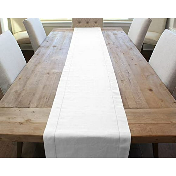 cleverDelights White Linen Hemstitch Table Runner - 16 x 90 - 100% Linen