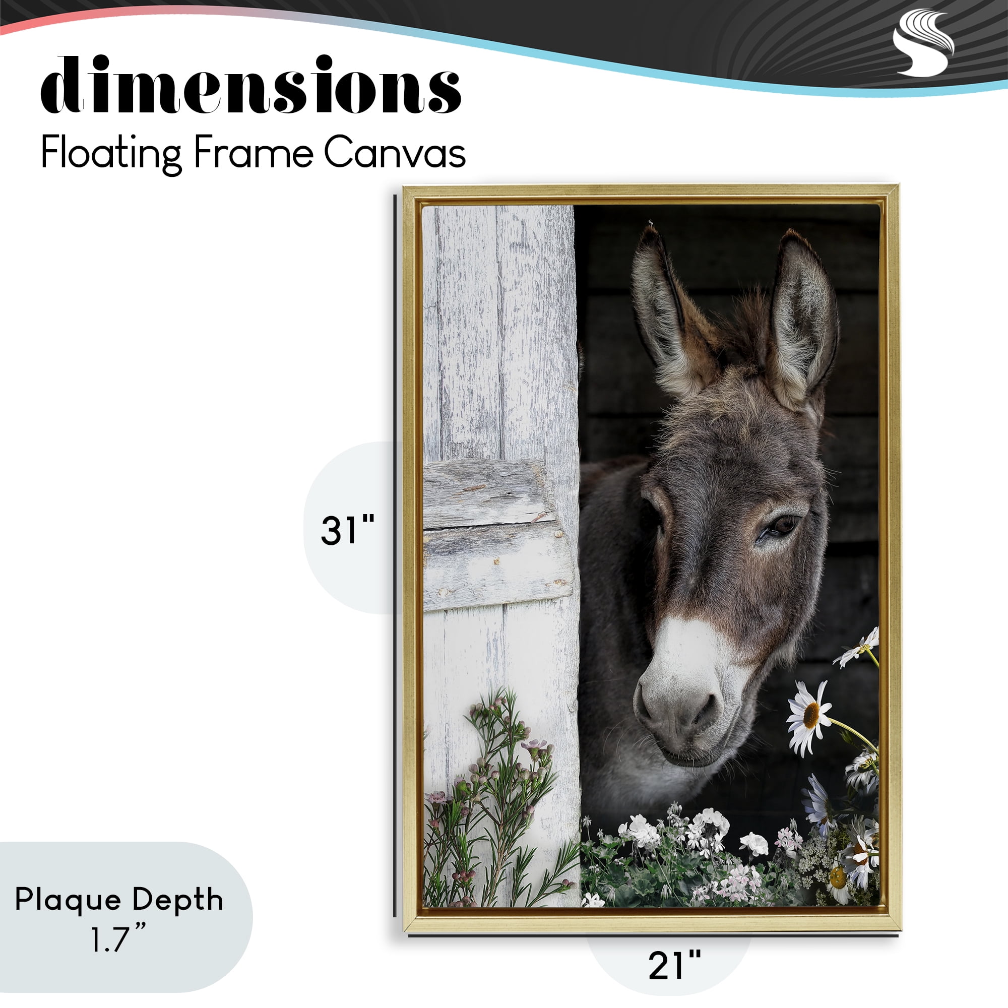 Stupell Industries Gentle Donkey Peering from Barn Gold Framed Floater Canvas Wall Art, design by CAD Designs