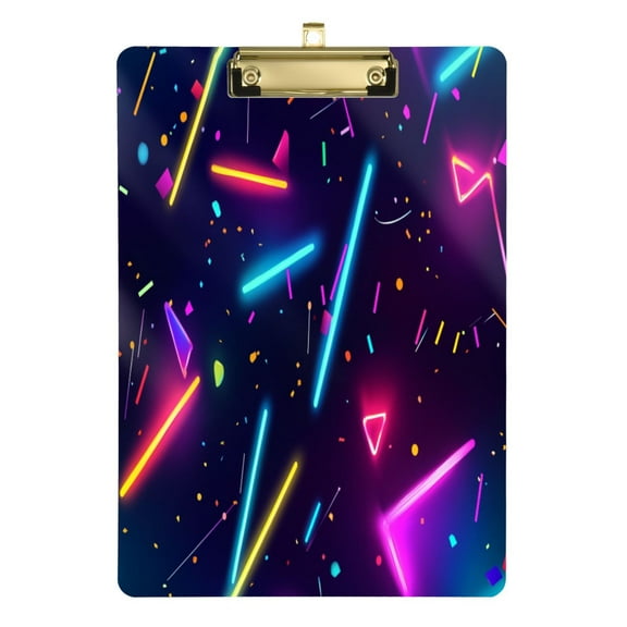 Colorful Neon Design 12.5x9in Clipboard, Durable Acrylic with Metal Clip and Wall Hook for Office or Classroom