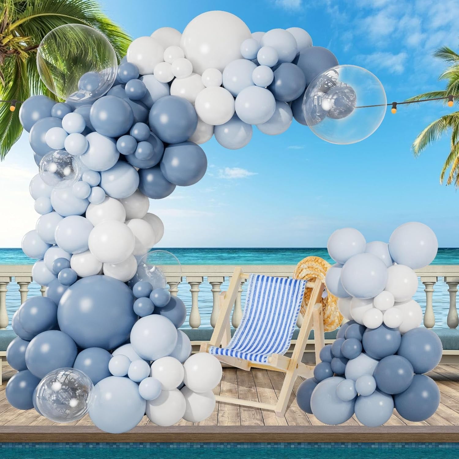 NestE - Dusty Blue Balloon Garland Arch Kit 140PCS Light Blue White Clear Balloons in 18 12 10 5 Inch for Baby Shower Gender Reveal Bridal Shower Wedding Birthday Party Decorations