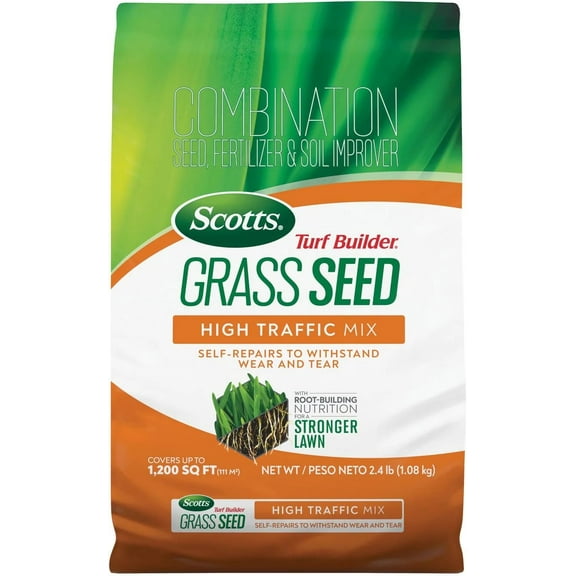 Scotts Turf Builder High Traffic Grass Seeds, 2.4 lb - Self-Repairs to Withstand Wear and Tear