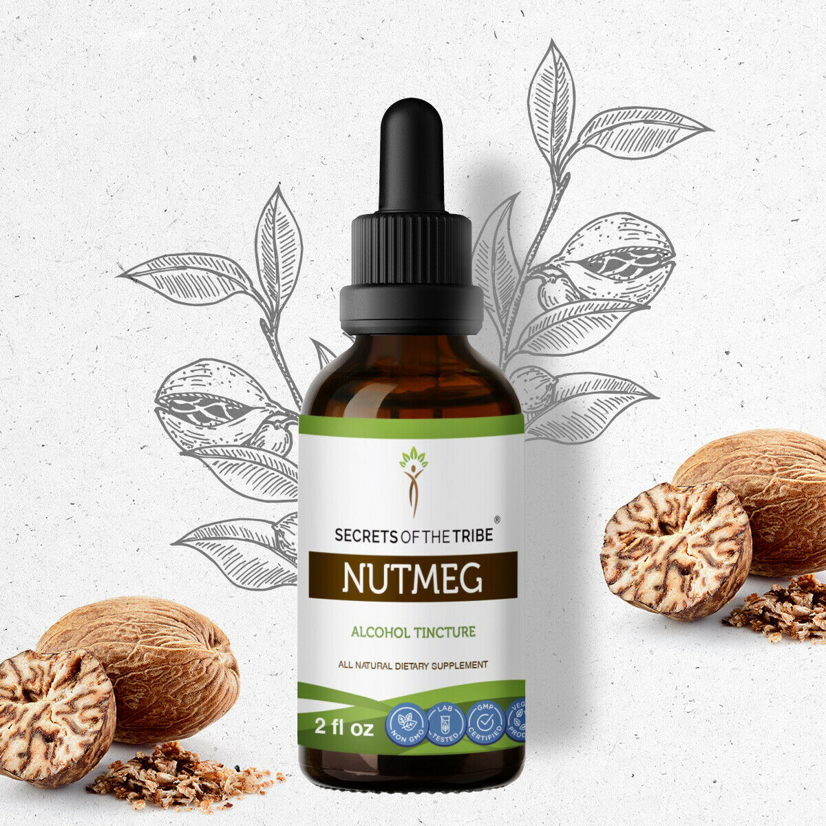 Nutmeg Tincture Alcohol Extract, Organic Nutmeg Myristica Fragrans