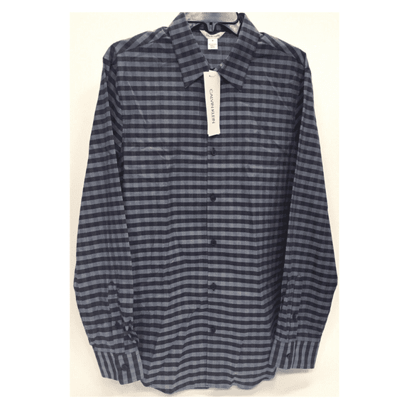 Calvin Klein Men's Regular Fit, Long Sleeve, Cotton Blend, Grey/Navy Shirt, M