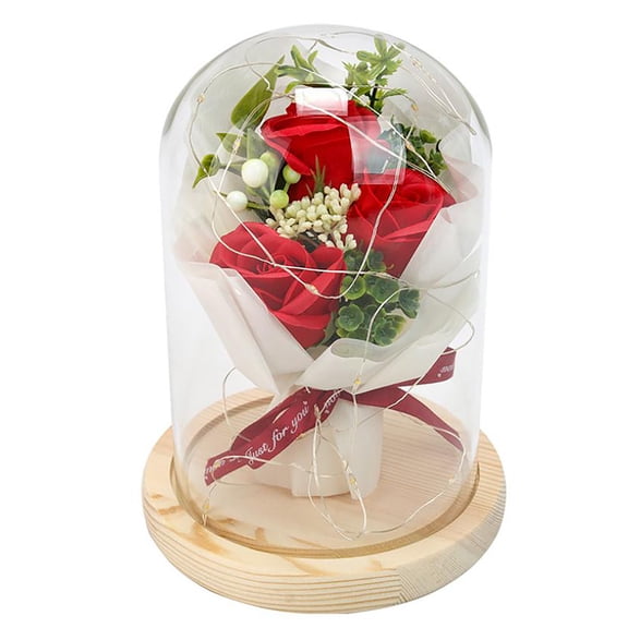 Eternal Rose Gift Box, Yannianjz Eternal Rose Bouquet, Soap Rose Flower in Glass Dome with LED Lights, Valentine's Day Gift Box, Romantic Anniversary Gift, Home Table Centerpiece