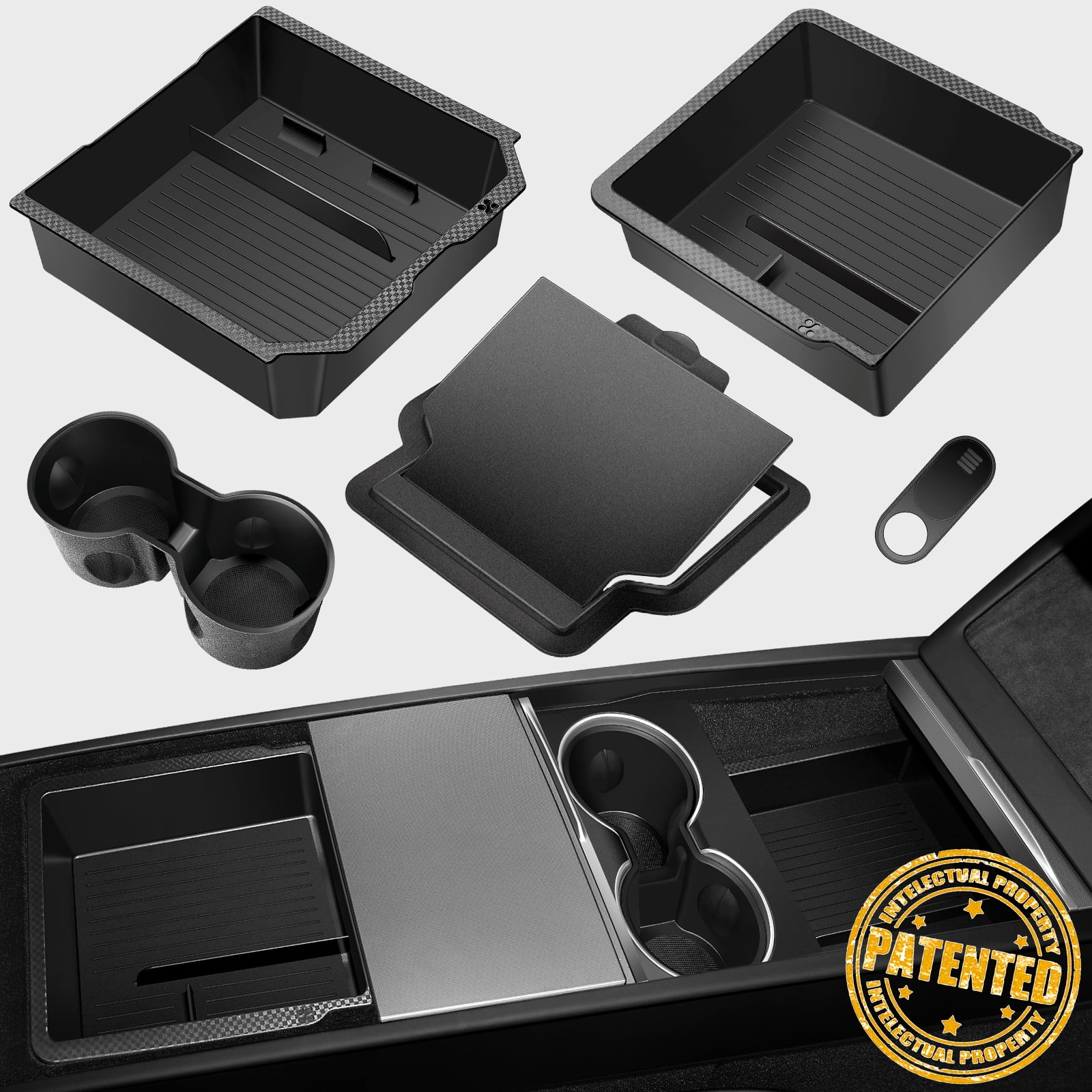 Upgraded Tesla Model 3 Accessories 2025-2024 Highland Center Console Organizer Tray 5PCS for Tesla Model Y Juniper 2025, Hidden Storage Box, Cup Holder & Armrest Drawer Organizer