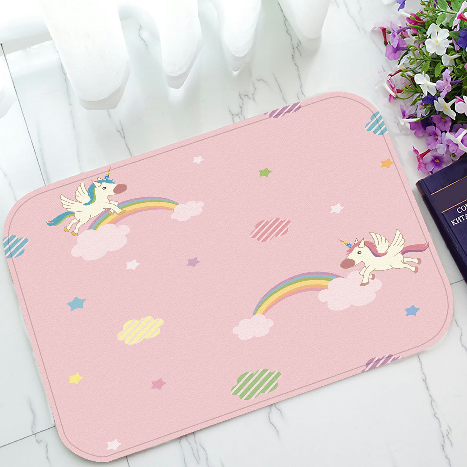 Magical Space Unicorn Pink Indoor Outdoor Rug Welcome Floor Mat Non-Slip Bathmat 
