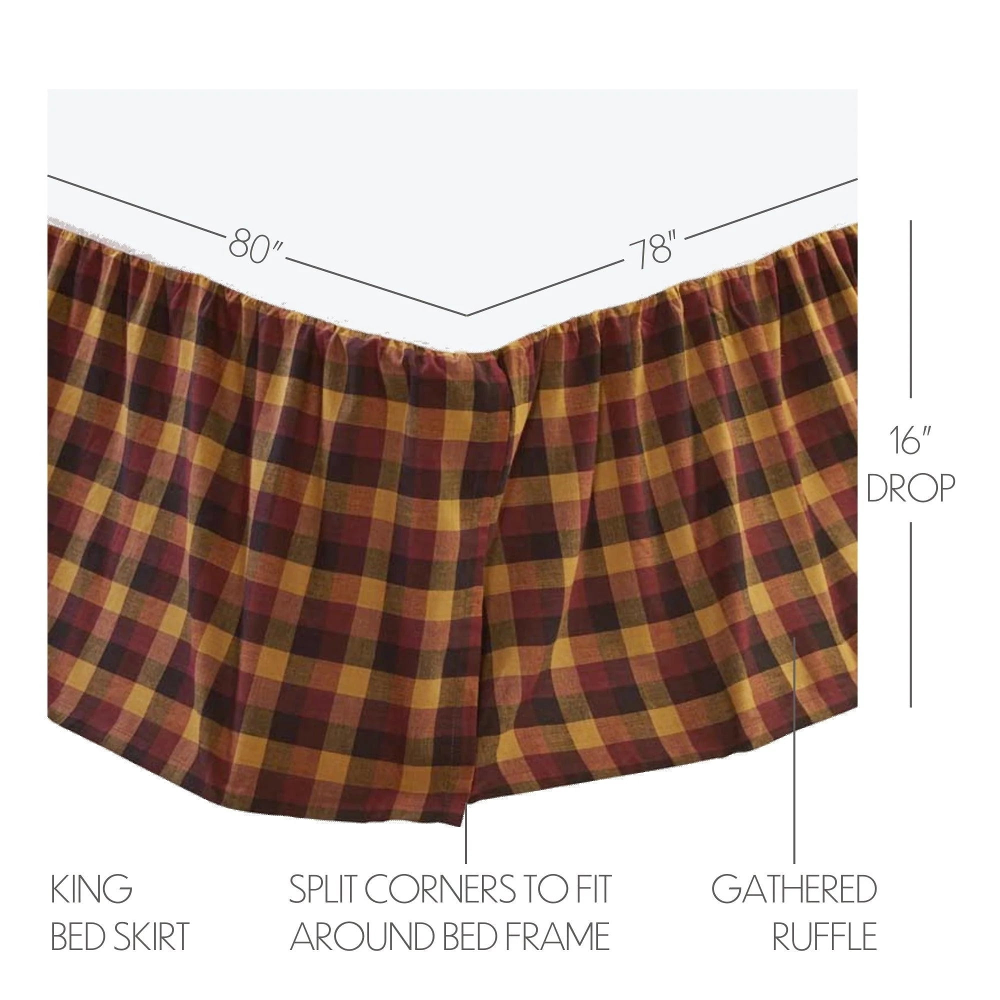 VHC Brands Primitive Heritage Farms Bed Skirt, Twin, Deep Burgundy Red