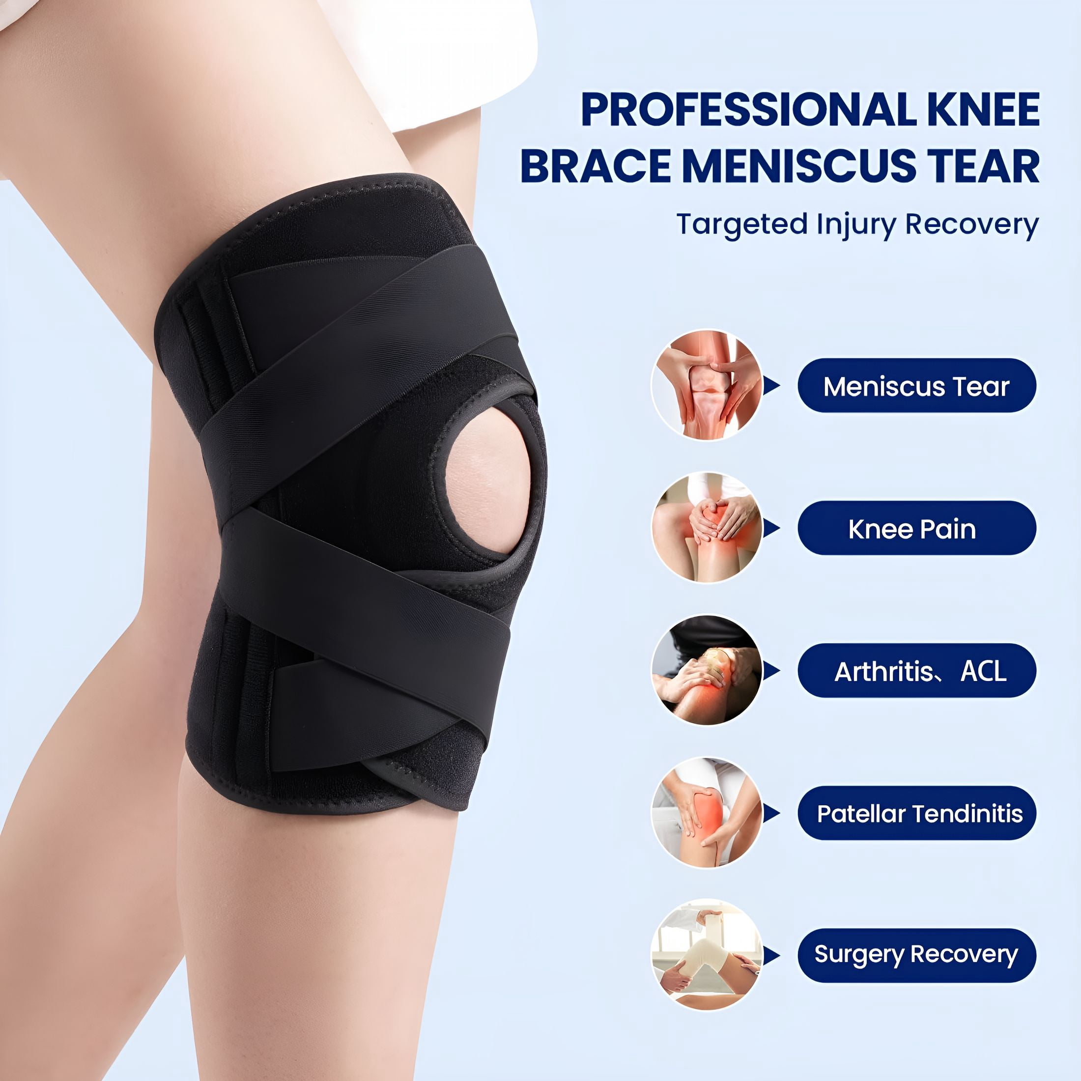 XIRQI Knee Brace with Side Stabilizers for Meniscus Tear Knee Pain,Acl/Mcl Injuries,Compression Knee Sleeve for Knee Pain Arthritis Recovery Joint Support,Joint Pain,Runner,Workout