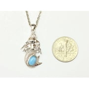 P7065S Dominican Republic Natural Caribbean Ocean Blue Larimar Mermaid Sterling Silver Pendant Gift for Her