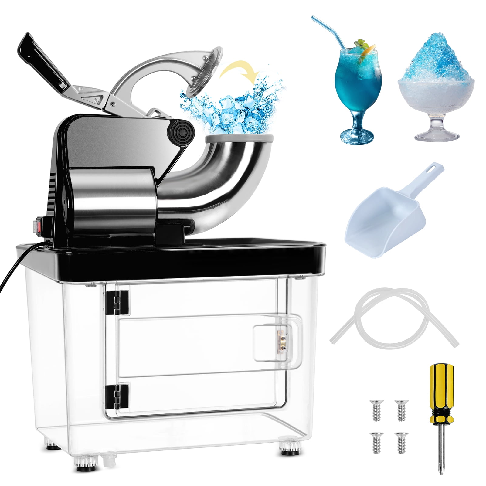 WETS Ice Crusher, 110V Commercial Ice Crusher 300kgs/h, 350W Electric Snow Cone Machine with Dual Blades, Stainless Steel Shaved Ice Machine for Family, Restaurants, Bars (US Plug)-1 Set