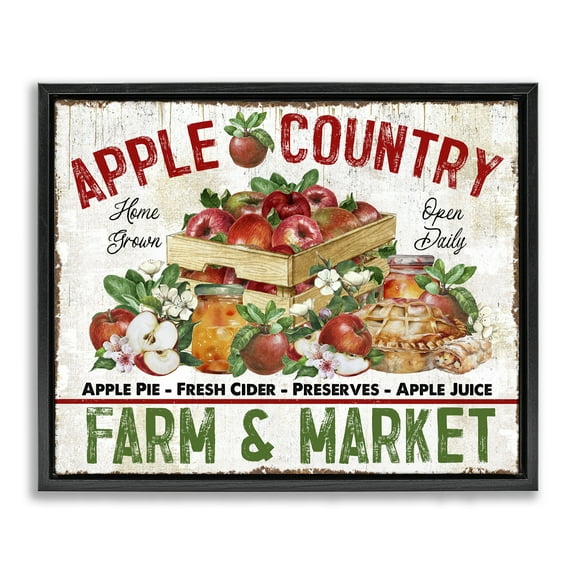 Stupell Industries Apple Country Market Holiday Painting Black Floater Framed Canvas Art Prints Wall Art, 21 x 17