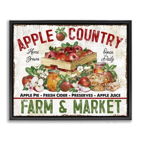 Stupell Industries Apple Country Market Holiday Painting Black Floater Framed Canvas Art Prints Wall Art, 21 x 17