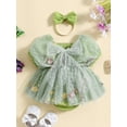 thumbnail image 3 of Argulvti Infant Baby Girls Summer Polyester Outfits, Short Puff Sleeve Embroidered Romper Tulle Dress with Headband Set, 3 of 8