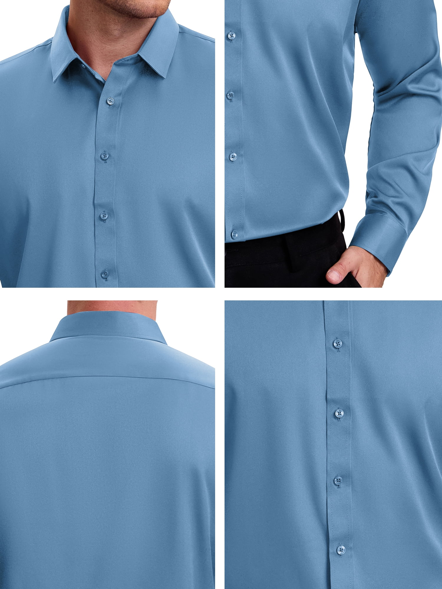 DARING DIVA Men's Point Collar Long Sleeve Button Down Formal Shirts S Blue
