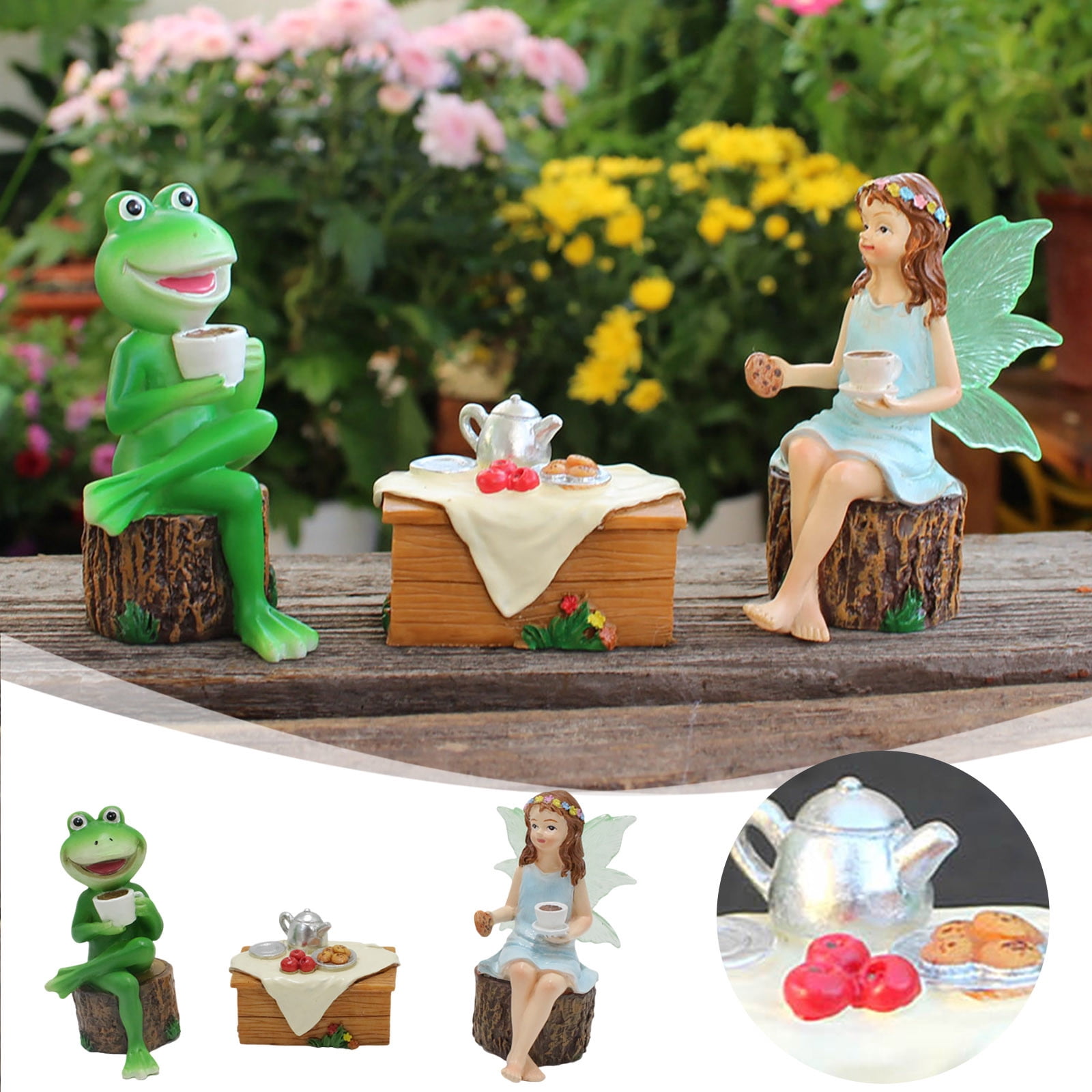 3PC Outdoor Frog And Fairy Garden Decoration Resin Frog Statue Garden Decoration Frog Statue Garden Statue For Mini Pond Balcony