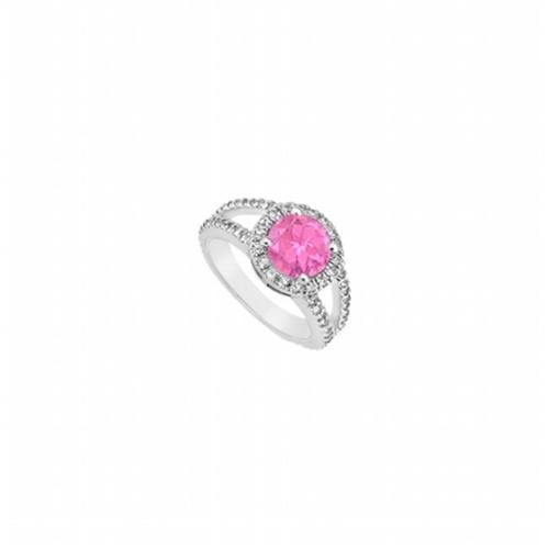 Fine Jewelry Vault UBUJ7260W10CZPS Created Pink Sapphire & CZ Engagement Ring, 10K White Gold - 1.25 CT TGW , 70 Stones