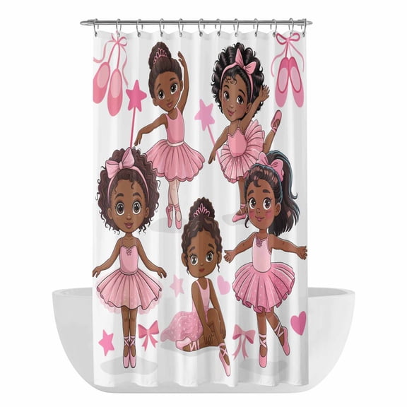 Xipuska Pink Ballet Dancer Shower Curtain - Water Repellent Fabric Shower Curtains Washable, Cute Cartoon Girls Bow-knot Love Star Decorative Cloth Bathroom Curtains Modern Bath Decor 36"x72"