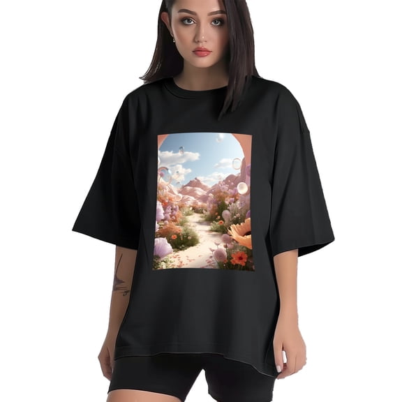 Plus Size Shirt for Women Black Tops for Women Short Sleeves Shirt for Women Flowers5 T Shirt Crewneck Shirt for Women XS