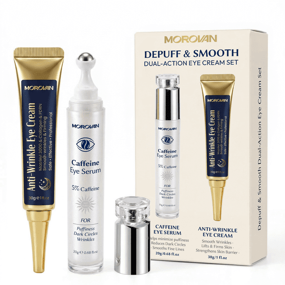 Morovan Dual Action Eye Cream Set with Caffeine Roller & Anti-Wrinkle PDRN for Puffy Eyes &Dark Circles,1.68 fl.oz