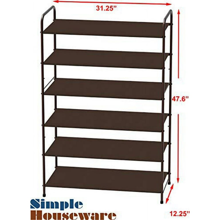 Simple Houseware 6-Tier Shoe Rack Storage Organizer W Side Hanging Bag, Grey