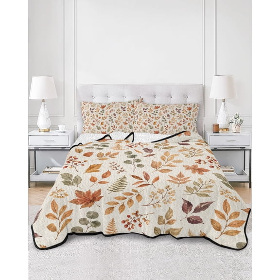 Quilts King Size, Fall Maple Leaves Soft Comforter Bedding Set for Bed, Thanksgiving Botanical Leaf Autumn Lightweight Quilted Bedspread with Pillow Cover(2 Pieces) for All Season, 96x106 Inch