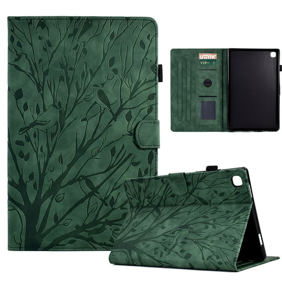 TECH CIRCLE Embossed Tree Case for Samsung Galaxy Tab S6 Lite Tablet 10.4" (2024/2022/2020) - Lightweight Folio Case with Stand /Auto Sleep Wake /Card Slots, Protective Slim Cute Cover, Green