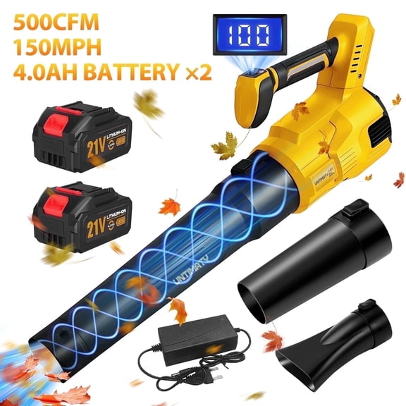 UNTIMATY 500 CFM Cordless Leaf Blower for Lawn Care 200 MPH Battery Leaf Blower Leaf Blower with 2 x 4.0Ah Battery, Brushless Motor, Charger, 3 Variable Speeds