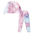 thumbnail image 4 of SCRAWLGOD Marble Print Pink Blue Women's Pajama Sets Long Sleeve Pullover Top and Full-Length Bottom with Pockets Drawstring, Soft Lounge Set Pockets Two Piece Outfits, M, 4 of 7