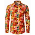 thumbnail image 3 of CONZONE Mens 70S Disco Buttons Down Shirts Long Sleeve Hippie Shirts for Men Trendy Floral Graphic Lapel Soft Lightweight Tops, 3 of 8