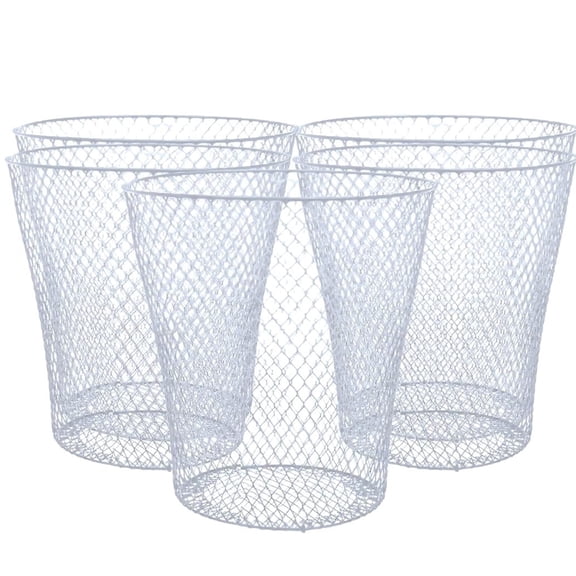 BCL Wire Mesh Round Waste Basket, 9in (White, Pack of 5) Lightweight Trash Can Open Top Wastebasket Recycling Bins Desk Office School Garbage Cans Home Essential