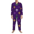 thumbnail image 3 of Daiia Purple Mardi Gras for Men's Long-Sleeved Pajama Set – Soft & Comfortable Sleepwear Button-Up Pajamas Cozy Lounge Wear-Small, 3 of 7